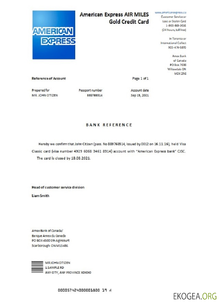 Canada , American Express Air Miles Gold Credit Card , fermeture de référence